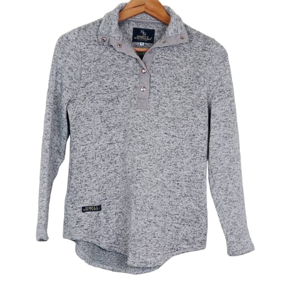 Simply Southern Size S Snap Down Pullover Fleece Top Down Pebble Gray